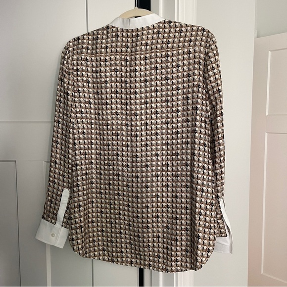 TORY BURCH Spencer Front Button Silk Blouse Classic Caramel Basketweave - Picture 4 of 5
